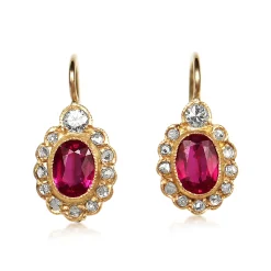 18ct Yellow Gold Antique Ruby and Diamond Drop Earrings