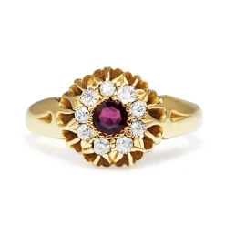 18ct Yellow Gold Antique Ruby and Old Cut Diamond Ring