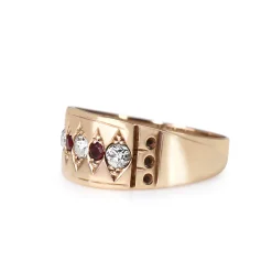15ct Yellow Gold Antique Ruby and Old Cut Diamond Band Ring