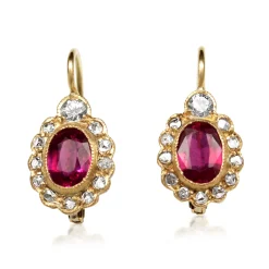 18ct Yellow Gold Antique Ruby and Diamond Drop Earrings