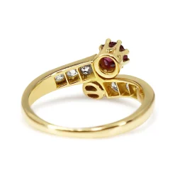 18ct Yellow Gold Antique Ruby, Pearl and Old Cut Diamond Moi et Toi Ring