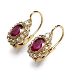 18ct Yellow Gold Antique Ruby and Diamond Drop Earrings