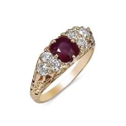 18ct Yellow Gold Antique Ruby and Old Cut Diamond Victorian Ring