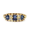 18ct Yellow Gold Antique Sapphire and 3 Stone Old Cut Diamond Ring