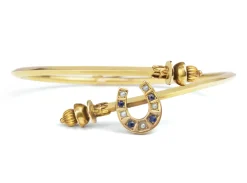 9ct Yellow Gold Antique Sapphire and Pearl Horse Shoe Bangle