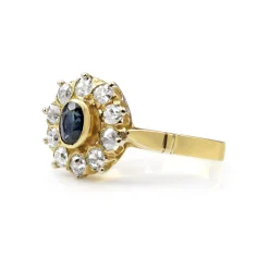 18ct Yellow Gold Antique Sapphire and Diamond Cluster Ring