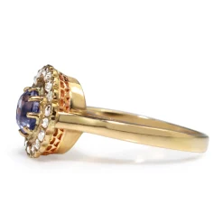 18ct Yellow Gold Antique Sapphire and Rose Cut Diamond Halo Ring