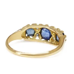 18ct Yellow Gold Antique Sapphire and 3 Stone Old Cut Diamond Ring
