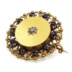 15ct Yellow Gold Antique Sapphire and Old Cut Diamond Brooch