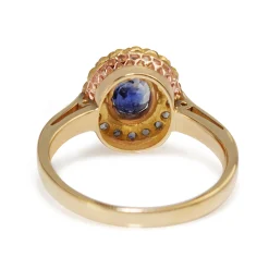 18ct Yellow Gold Antique Sapphire and Rose Cut Diamond Halo Ring