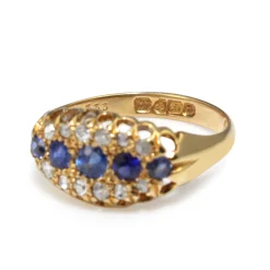 18ct Yellow Gold Antique Sapphire and Old/Rose Cut Diamond Ring