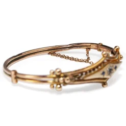 9ct Yellow Gold Antique Sapphire and Rose Cut Diamond Bangle