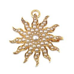 15ct Yellow Gold Antique Seed Pearl Star Burst Brooch / Pendant