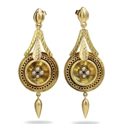 14ct Yellow Gold Antique Seed Pearl Drop Earrings