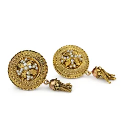 14ct Yellow Gold Antique Seed Pearl and Tassel Drop Earrings