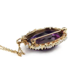14ct Yellow Gold Antique Seed Pearl and Amethyst Necklace and Brooch