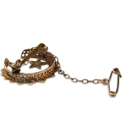 9ct Yellow Gold Antique Seed Pearl Moon and Star Brooch