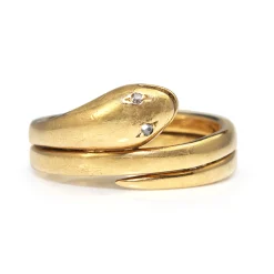 18ct Yellow Gold Antique Snake Ring With Rose Cut Diamond Eyes