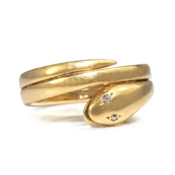 18ct Yellow Gold Antique Snake Ring With Rose Cut Diamond Eyes