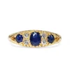 9ct Yellow Gold Antique Style Sapphire and DIamond 3 Stone Ring