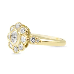 18ct Yellow Gold Antique Style Diamond Daisy Cluster Ring