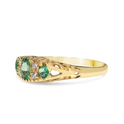 9ct Yellow Gold Antique Style Emerald and Diamond 3 Stone Ring