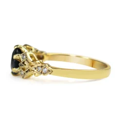 18ct Yellow Gold Antique Style Teal Sapphire and Diamond Ring