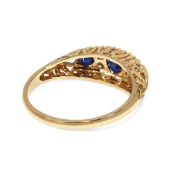 9ct Yellow Gold Antique Style Sapphire and DIamond 3 Stone Ring