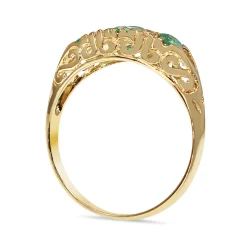 9ct Yellow Gold Antique Style Emerald and Diamond 3 Stone Ring