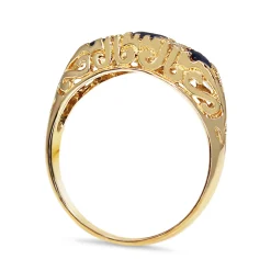 9ct Yellow Gold Antique Style Sapphire and DIamond 3 Stone Ring