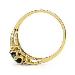 18ct Yellow Gold Antique Style Teal Sapphire and Diamond Ring