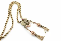 15ct Yellow Gold Antique Tassel Necklace with Paste Stones