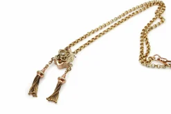 15ct Yellow Gold Antique Tassel Necklace with Paste Stones