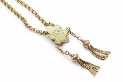 15ct Yellow Gold Antique Tassel Necklace with Paste Stones