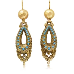 9ct Yellow Gold Antique Turquoise Earrings