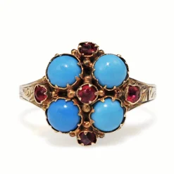 9ct Yellow Gold Antique Turquoise and Ruby Ring