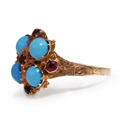 9ct Yellow Gold Antique Turquoise and Ruby Ring