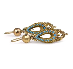 9ct Yellow Gold Antique Turquoise Earrings
