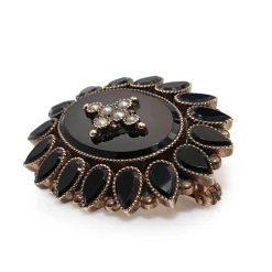 9ct Yellow Gold Antique Victorian Jet and Pearl Brooch