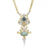 9ct Yellow Gold Aquamarine, Topaz and Diamond Necklace