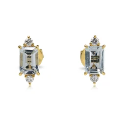 18ct Yellow Gold Aquamarine and Diamond Stud Earrings