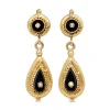 14ct Yellow Gold Art Deco Onyx and Pearl Drop Earrings