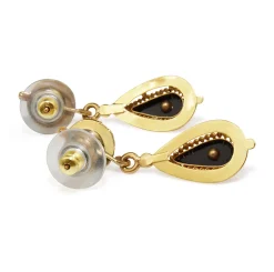14ct Yellow Gold Art Deco Onyx and Pearl Drop Earrings