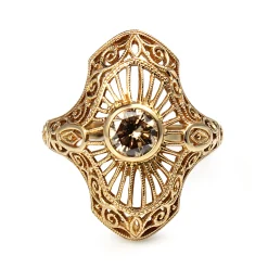 14ct Yellow Gold Art Deco Style Champagne Diamond Ring
