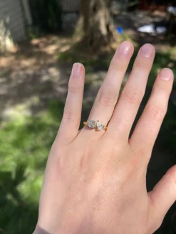 18ct Yellow Gold Asscher and Pear Diamond Moi et Toi Ring