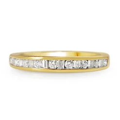 18ct Yellow Gold Baguette and Brilliant Cut Diamond Channel Set Band Ring