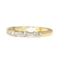 18ct Yellow Gold Baguette and Brilliant Cut Diamond Band Ring