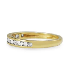 18ct Yellow Gold Baguette and Brilliant Cut Diamond Channel Set Band Ring