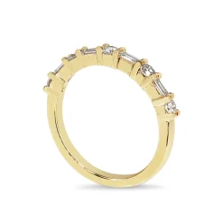 18ct Yellow Gold Baguette and Brilliant Cut Diamond Band Ring
