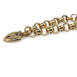9ct Yellow Gold Belcher Link Bracelet with Heart Padlock Clasp